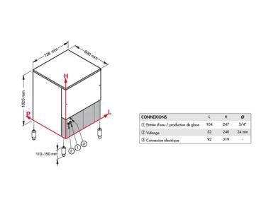Machine à glace grains 153 kg/24h, réserve 55kg, condenseur air