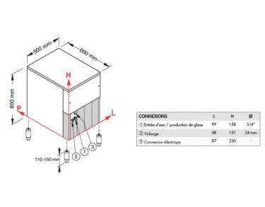 Machine à glace grains 105 kg/24h, réserve 30kg, condenseur eau