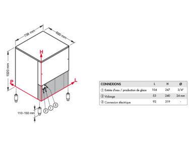 Machine à glace grains 153 kg/24h, réserve 55kg, condenseur air