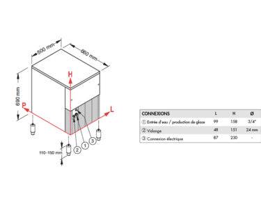 Machine à glace grains 105 kg/24h, réserve 20kg, condenseur eau
